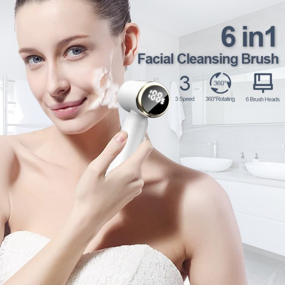 Rotating Waterproof Facial Cleansing Spin Roller Sonic Massager Cleaner Brush